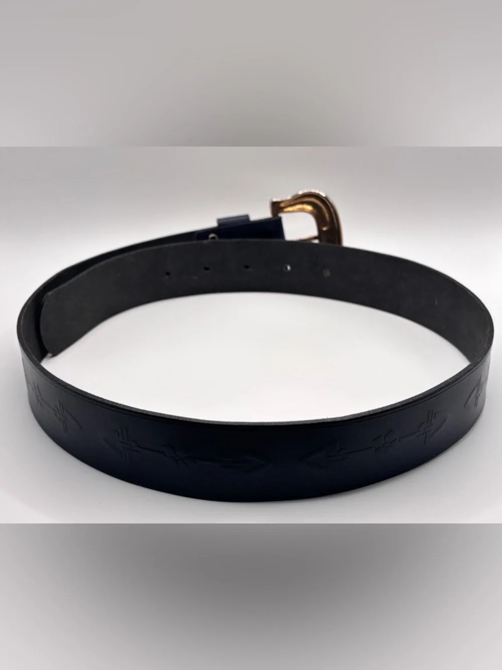Vintage Italian Leather Belt Gold Rope Detail Small 27 Western Boho - Picture 7 of 8
